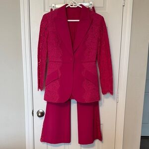 Hot Pink Lace Suit Set Blazer & Pants Women’s XS/S Statement Barbiecore Occasion